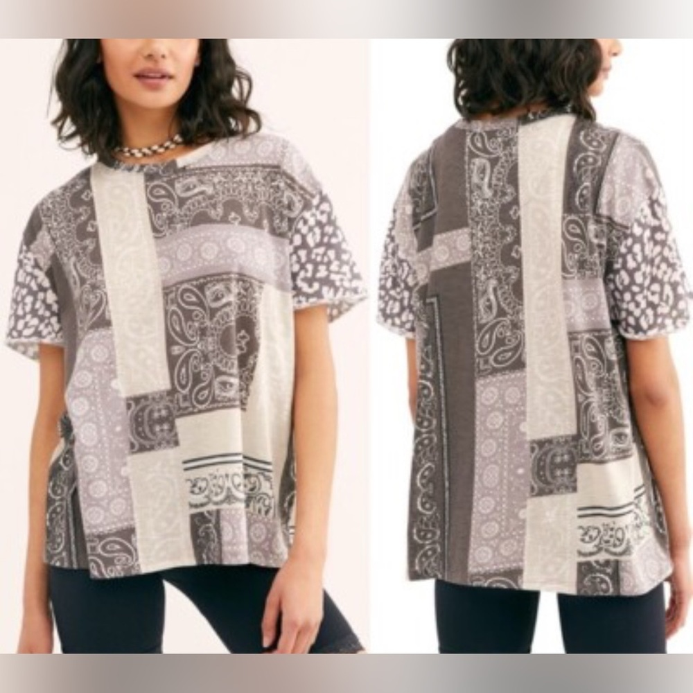 Free People Size Small Patchwork Patterned T-Shirt - image 1